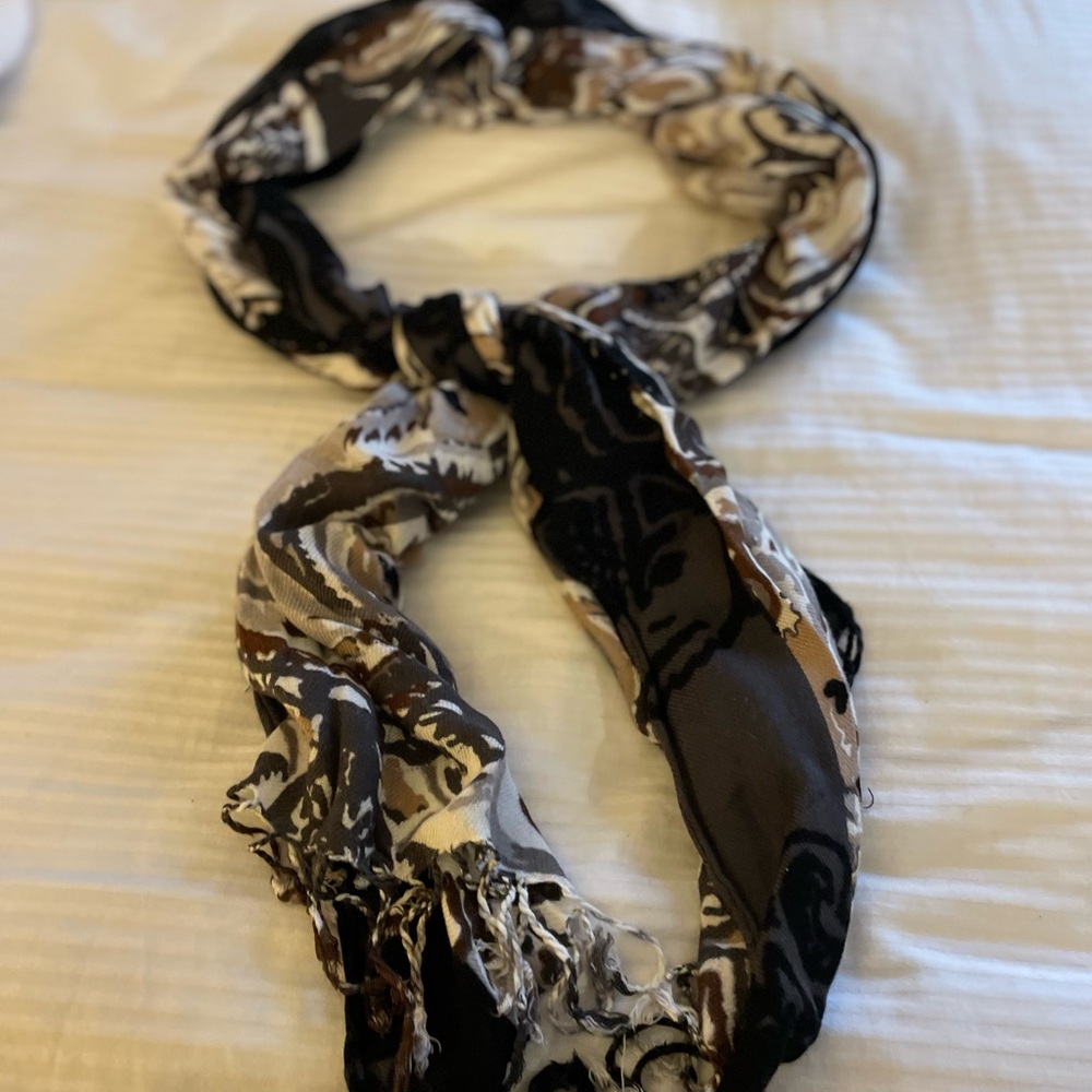 Elegant Black, Brown and white Patterned Scarf